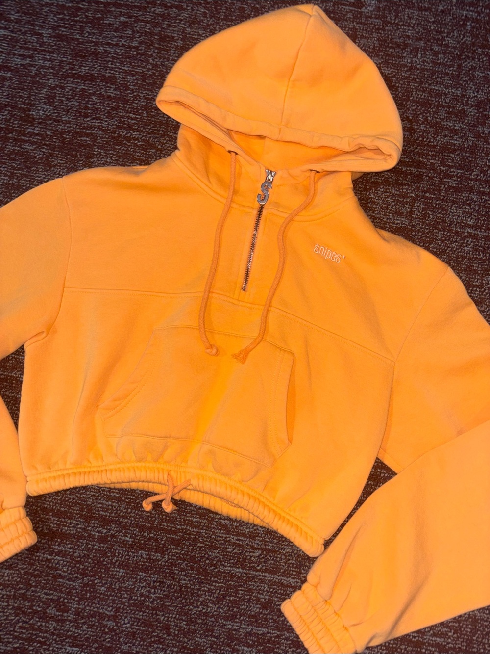 Snipes cropped hoodie tangerine orange cinched waist cropped relaxed hoodie LG